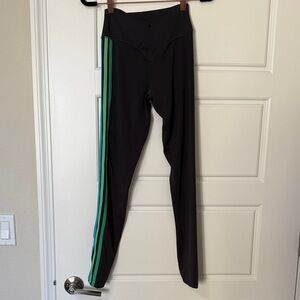 Vitality Black Leggings with Green and blue Stripe